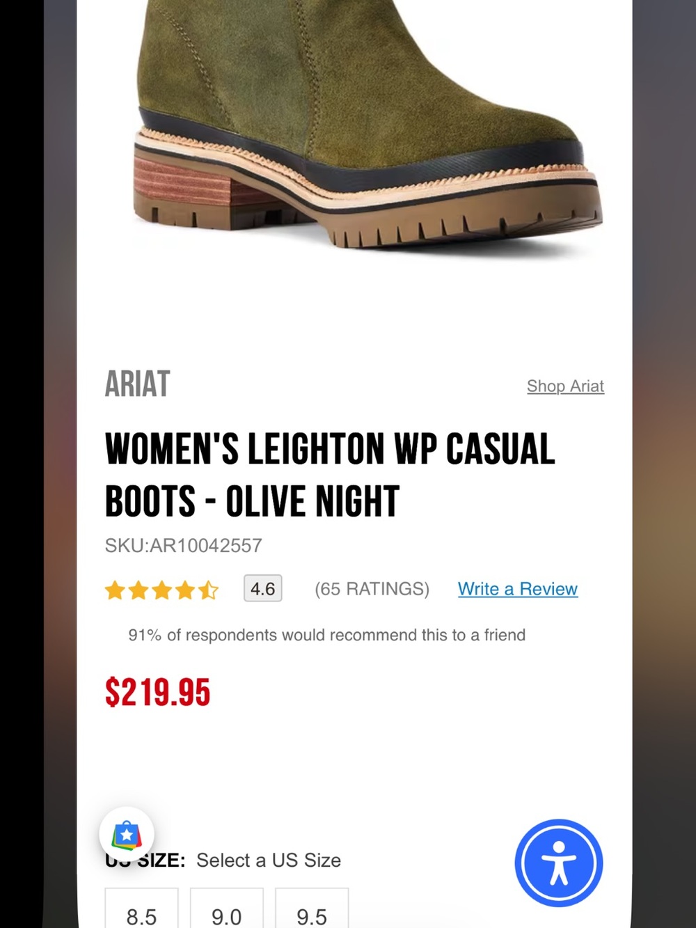 Womens Ariat Leighton WP Casual Boots Womens 7 - Picture 8 of 8